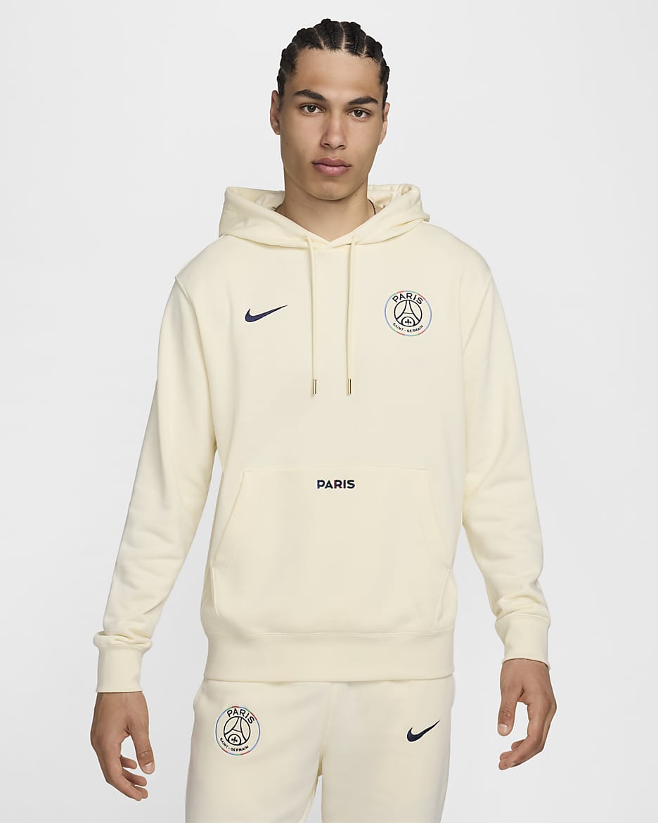 Paris Saint-Germain Club Men's Nike Soccer French Terry Pullover Hoodie - Coconut Milk/Midnight Navy