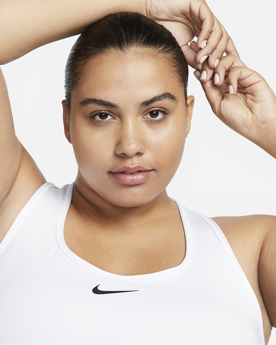 Bra deportivo con almohadillas para mujer (talla grande) Nike Swoosh Medium Support - Blanco/Malva piedra/Negro