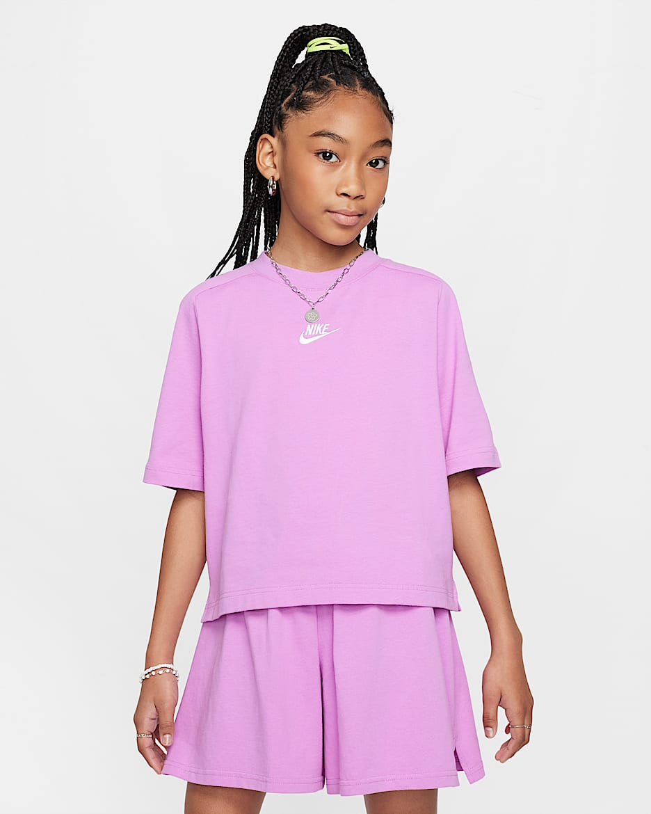 Nike Sportswear Older Kids' (Girls') Short-Sleeve Top - Rush Fuchsia/White