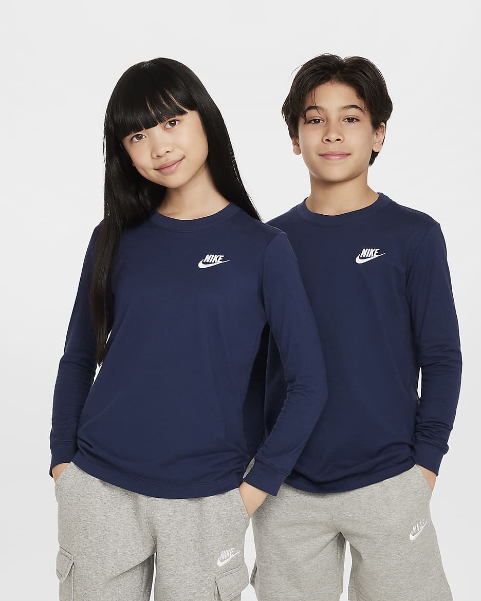 Playera de manga larga para niños grandes Nike Sportswear - Azul marino medianoche