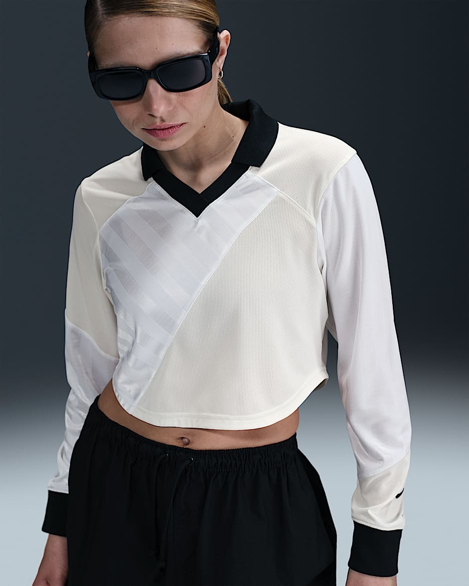 Jersey de manga larga cropped para mujer Nike Sportswear - Blanco/Negro/Negro