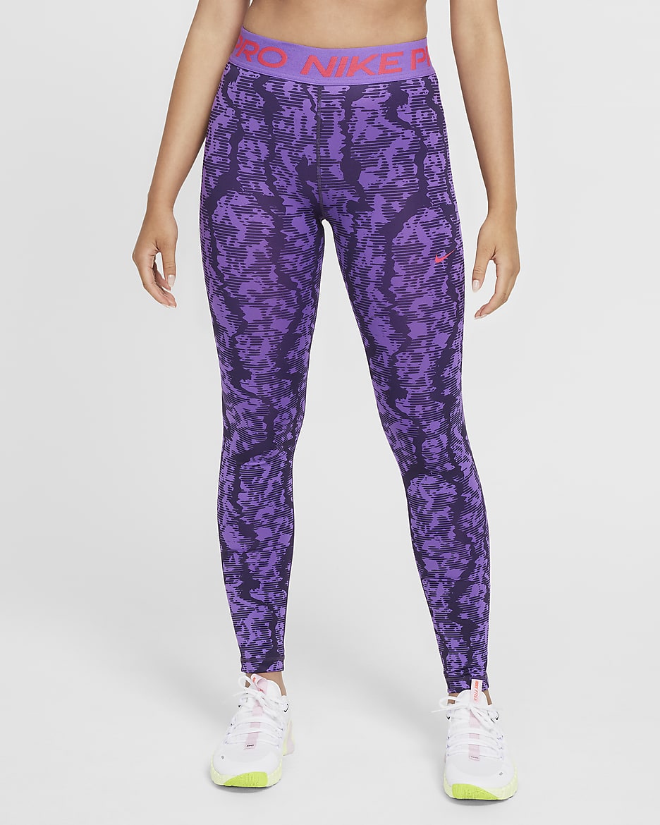 Dívčí legíny Dri-FIT Nike Pro se středně vysokým pasem - Dark Raisin/Black Raspberry/Aster Pink