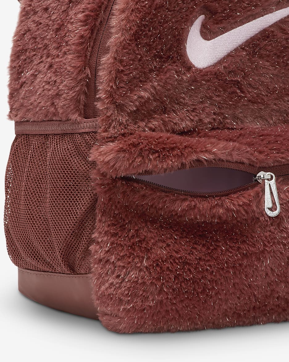 Nike Older Kids' Faux Fur Backpack (11L) - Dark Pony/Dark Pony/Pink Foam