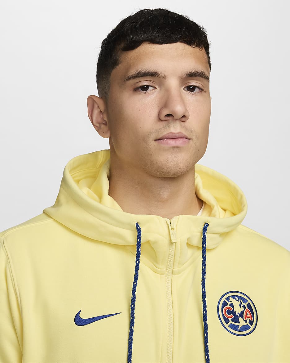 Sudadera con gorro de fútbol Nike de cierre completo para hombre Club América - Chifón limón/Azul gimnasio