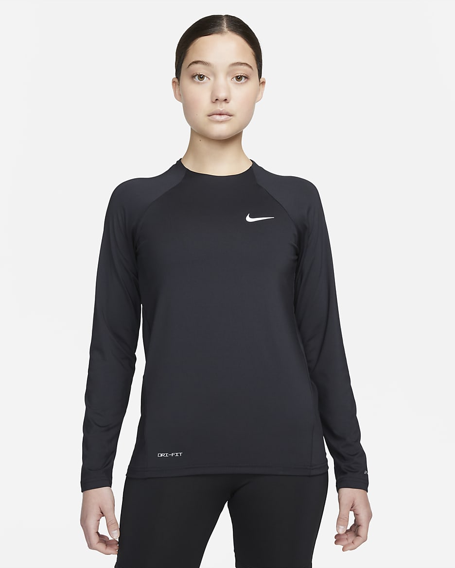 Camiseta Hydroguard de natación de manga larga para mujer Nike Essential - Negro