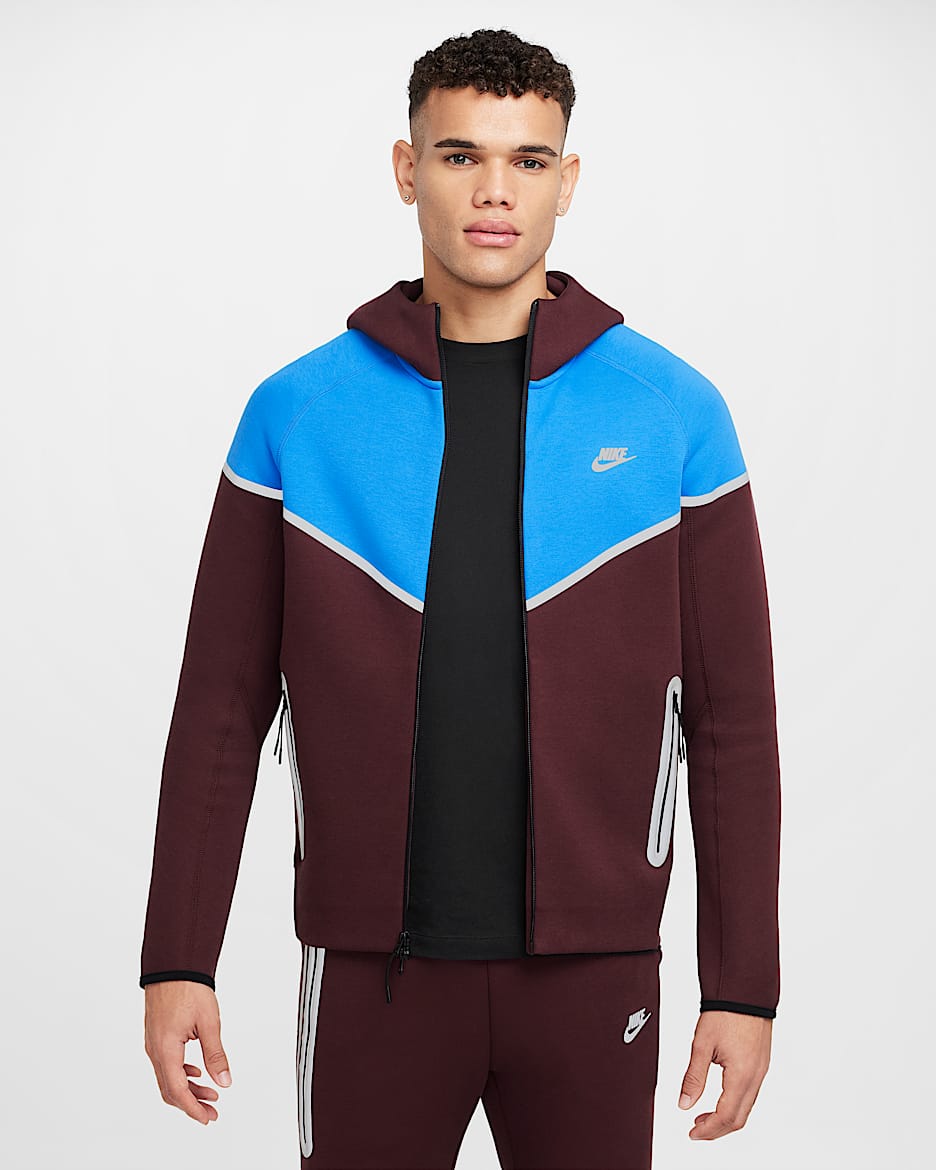Chamarra de tejido Fleece de cierre completo para hombre Nike Tech Windrunner - Burdeos enérgico/Azul foto claro