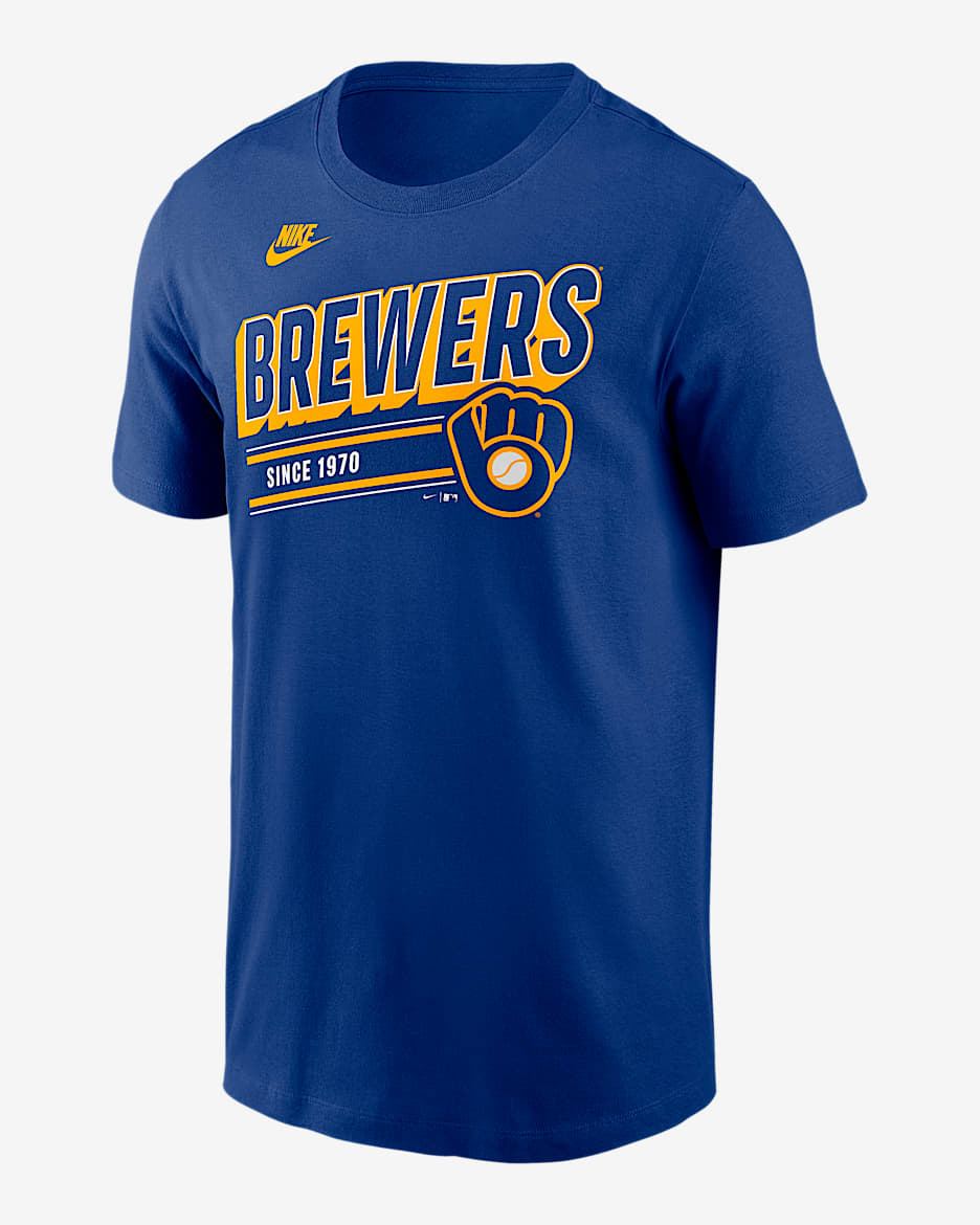 Playera Nike de la MLB para hombre Milwaukee Brewers Cooperstown Retro - Azul enérgico