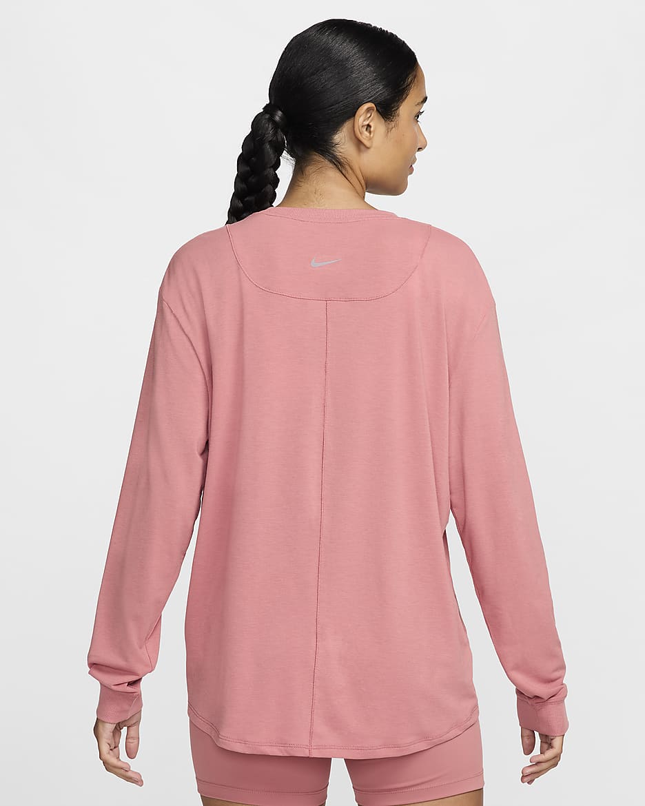 Playera de manga larga Dri-FIT para mujer Nike One Relaxed - Rosa cañón/Negro