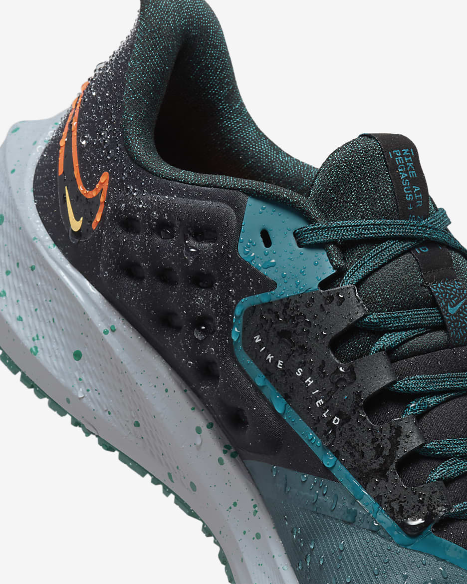 Tenis de correr en pavimento acondicionado para los estados del tiempo para hombre Nike Pegasus 39 Shield - Jungla intenso/Azul verdoso geoda/Negro/Naranja seguridad