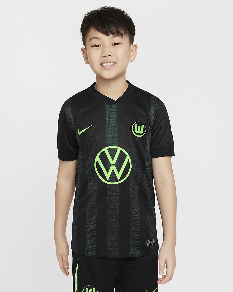 Segunda equipación Stadium VfL Wolfsburgo 2024/25 Camiseta de fútbol de réplica Nike Dri-FIT - Niño/a - Negro/Pro Green/Pro Green/Sub Lime