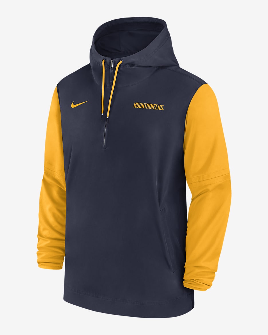 West Virginia Mountaineers Sideline Pre-Game Player Men's Nike College 1/2-Zip Hooded Jacket - Navy