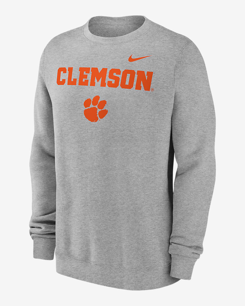 Sudadera de cuello redondo sin cierre universitaria Nike para hombre Clemson Tigers Primetime Primary Stack - Gris oscuro jaspeado