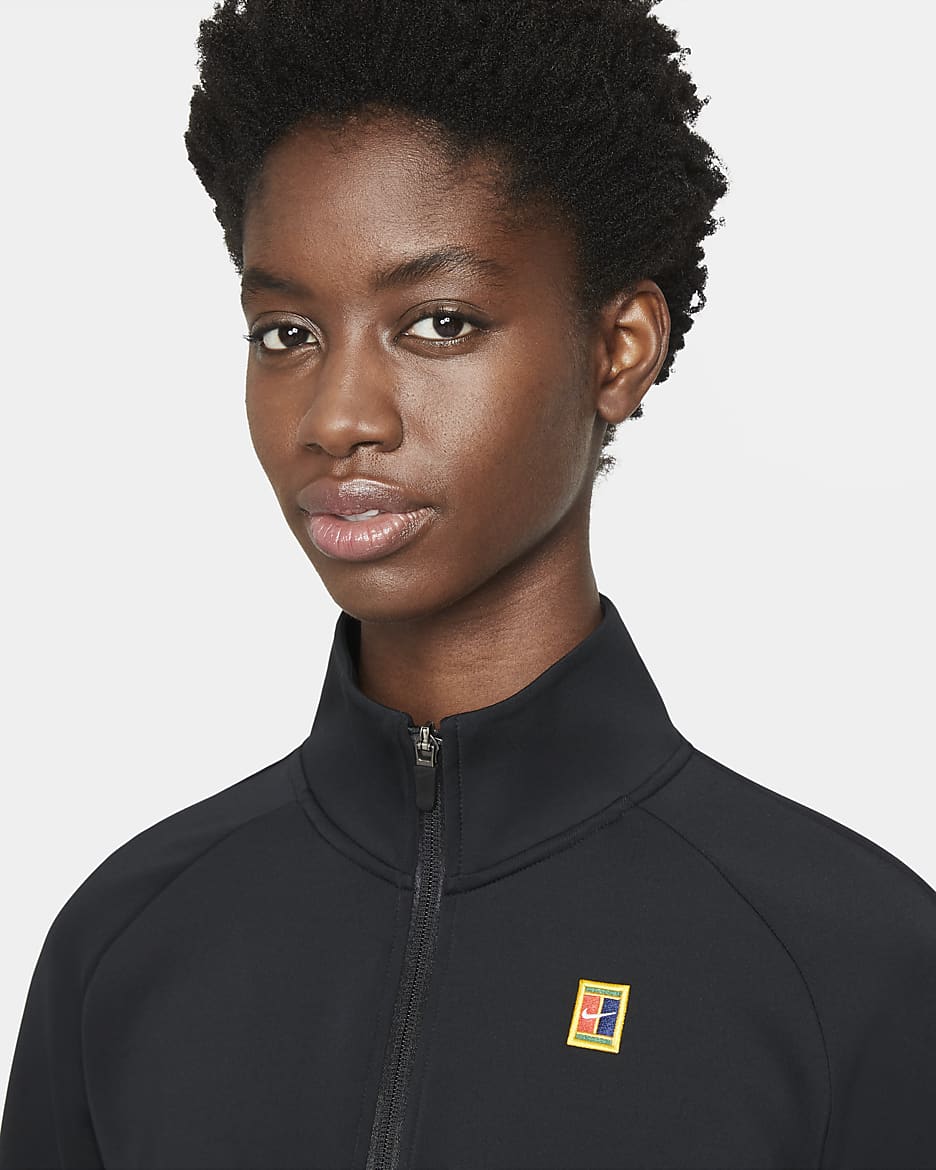 NikeCourt Tennisjacke mit durchgehendem Reißverschluss für Damen - Schwarz/Schwarz