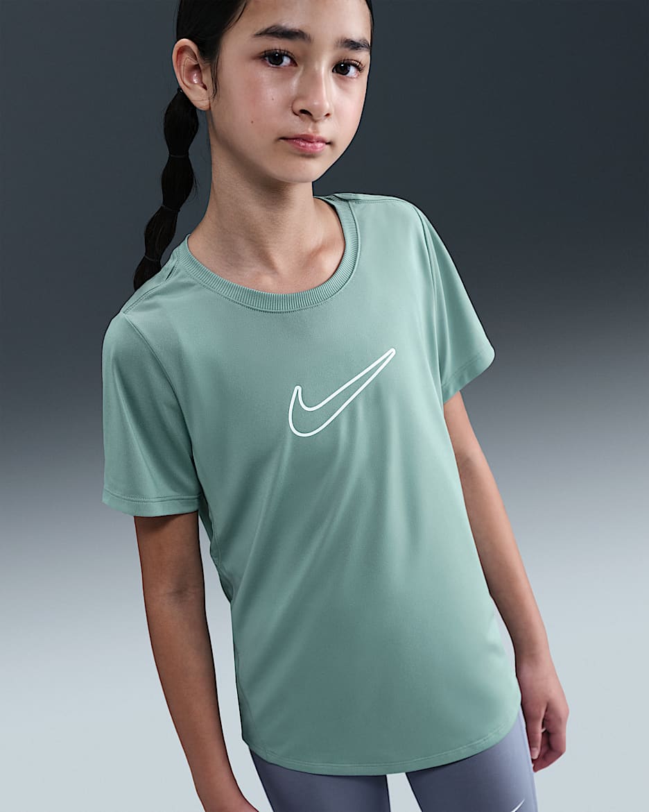 Nike One Fitted Big Kids' (Girls') Dri-FIT Short-Sleeve Top - Cannon/White