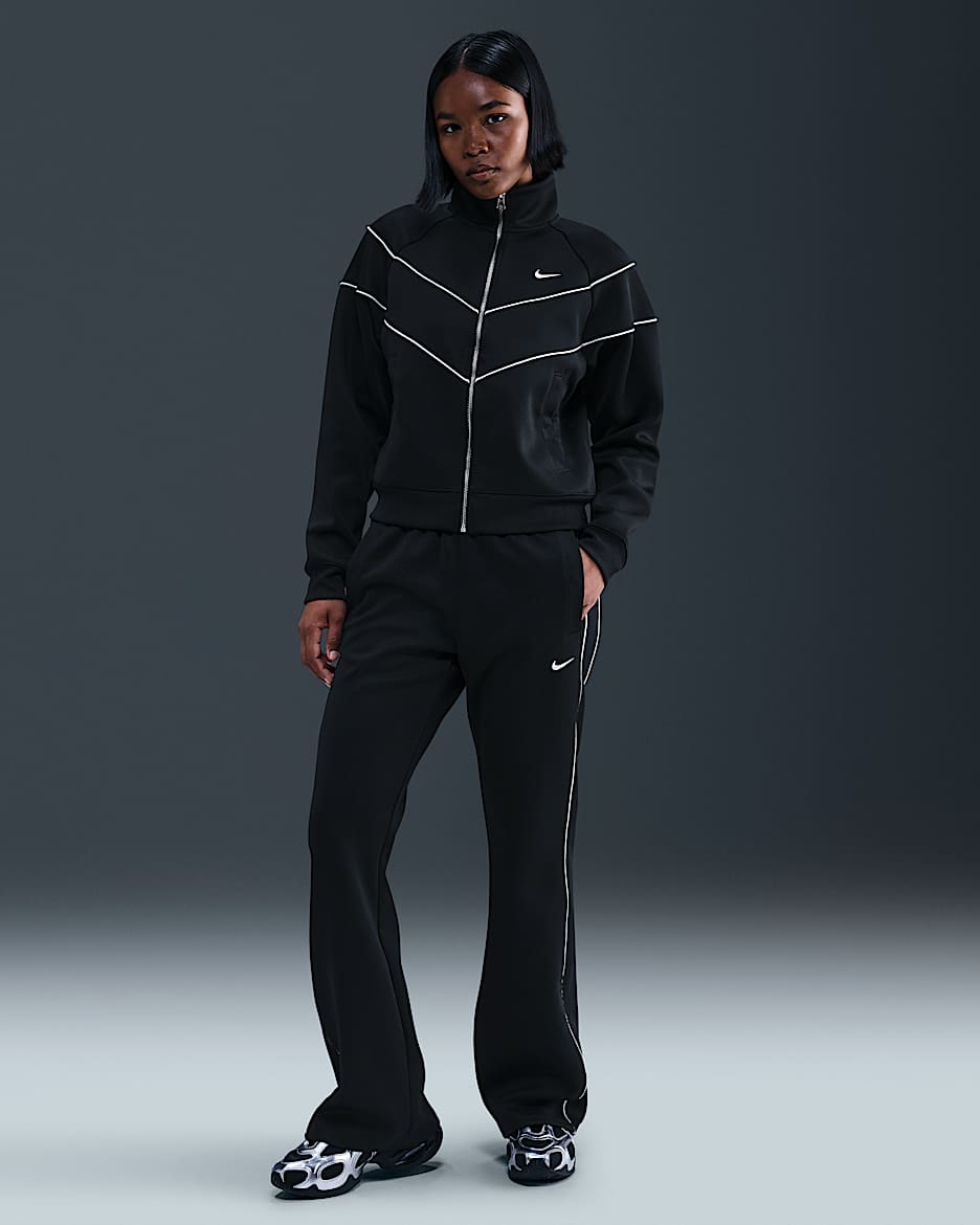Pantalon en maille coupe slim à taille mi-haute Nike Sportswear Windrunner pour femme - Noir/Sail/Sail
