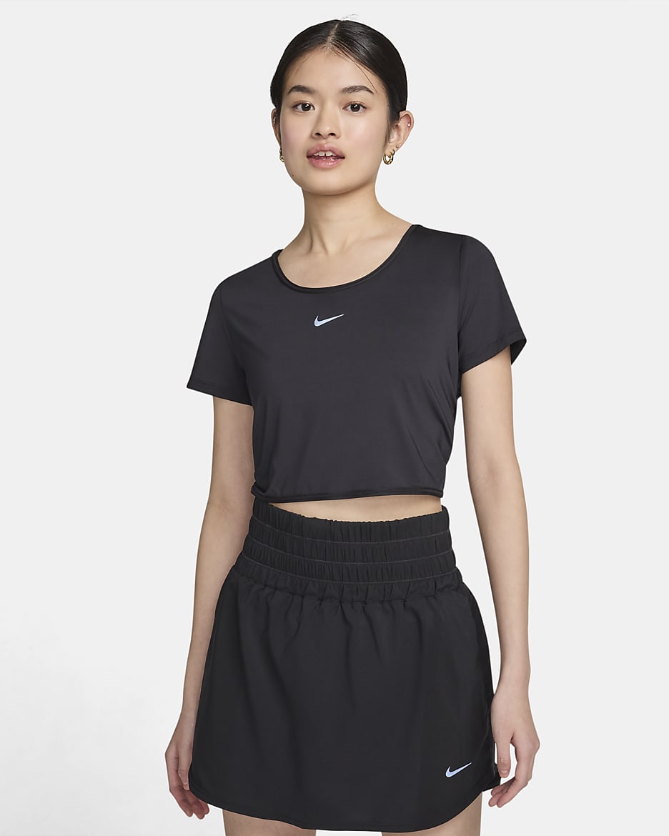 Nike One Classic Women's Dri-FIT Short-Sleeve Cropped Twist Top - Black/Black