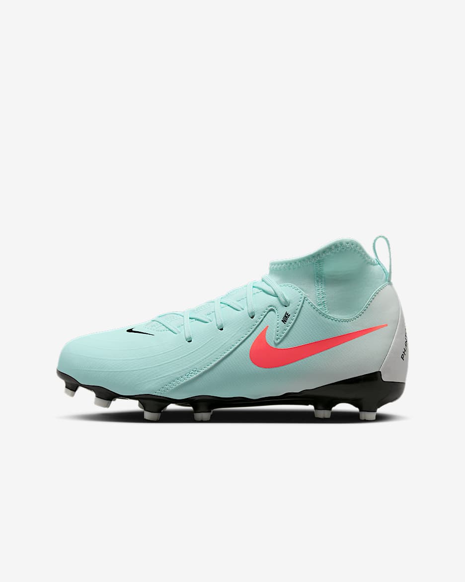 Nike Jr. Phantom Luna 2 Academy Younger/Older Kids' MG Football Boot - Mint/Off-Noir/Atomic Red