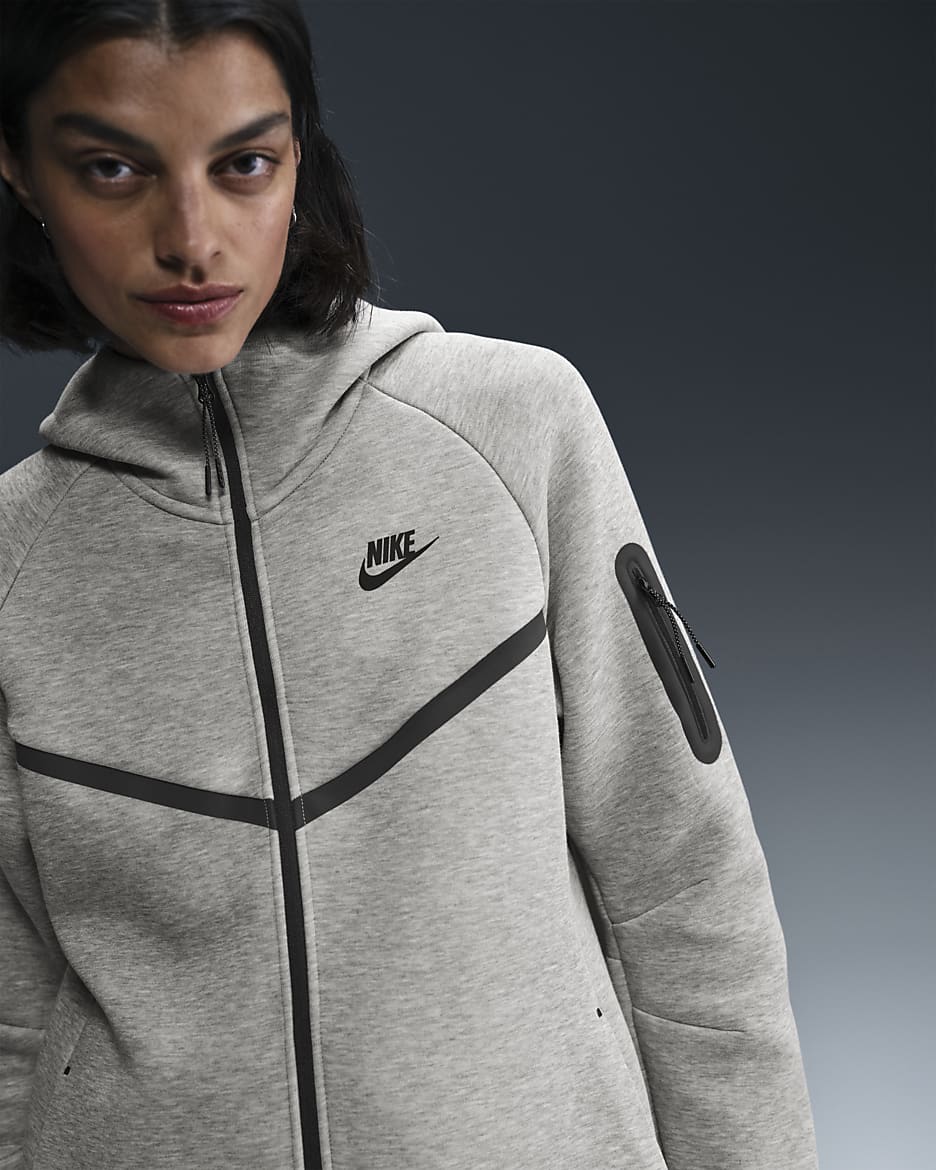 Nike Sportswear Tech Fleece Windrunner hoodie met rits voor dames - Dark Grey Heather/Zwart