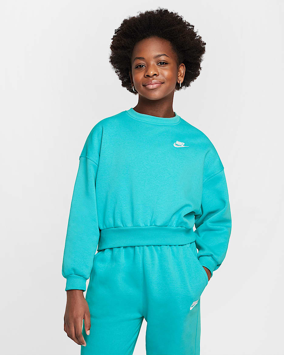 Nike Sportswear Club Fleece Girls' Boxy Crew-Neck Sweatshirt - Dusty Cactus/White