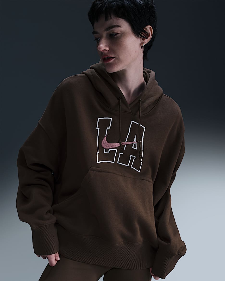 Sudadera con gorro oversized para mujer Nike Sportswear Phoenix Fleece - Marrón barroco/Polvo ciruela/Blanco