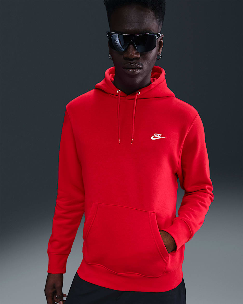 Nike Club Men's Pullover Fleece Hoodie - University Red/University Red/White