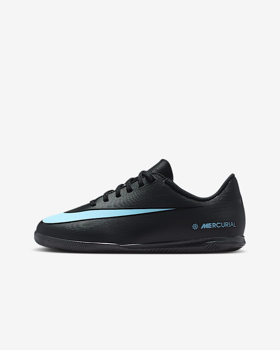 Nike Jr. Mercurial Vapor 16 Club Little/Big Kids' Indoor/Court Low-Top Soccer Shoes - Black/Ice Blue
