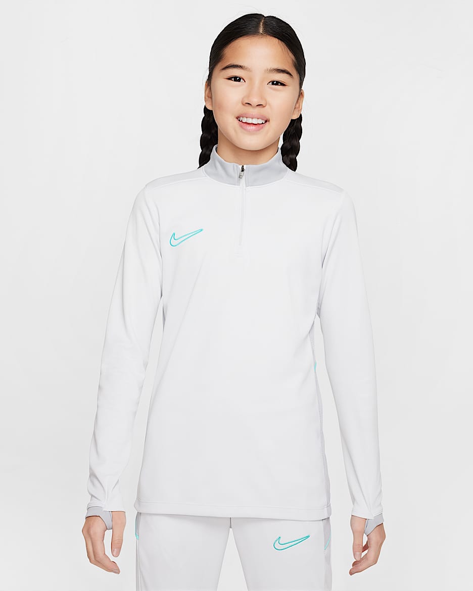 Haut d'entraînement de foot à manches longues et 1/4 de zip Dri-FIT Nike Academy pour ado - Photon Dust/Light Smoke Grey/Dynamic Turquoise