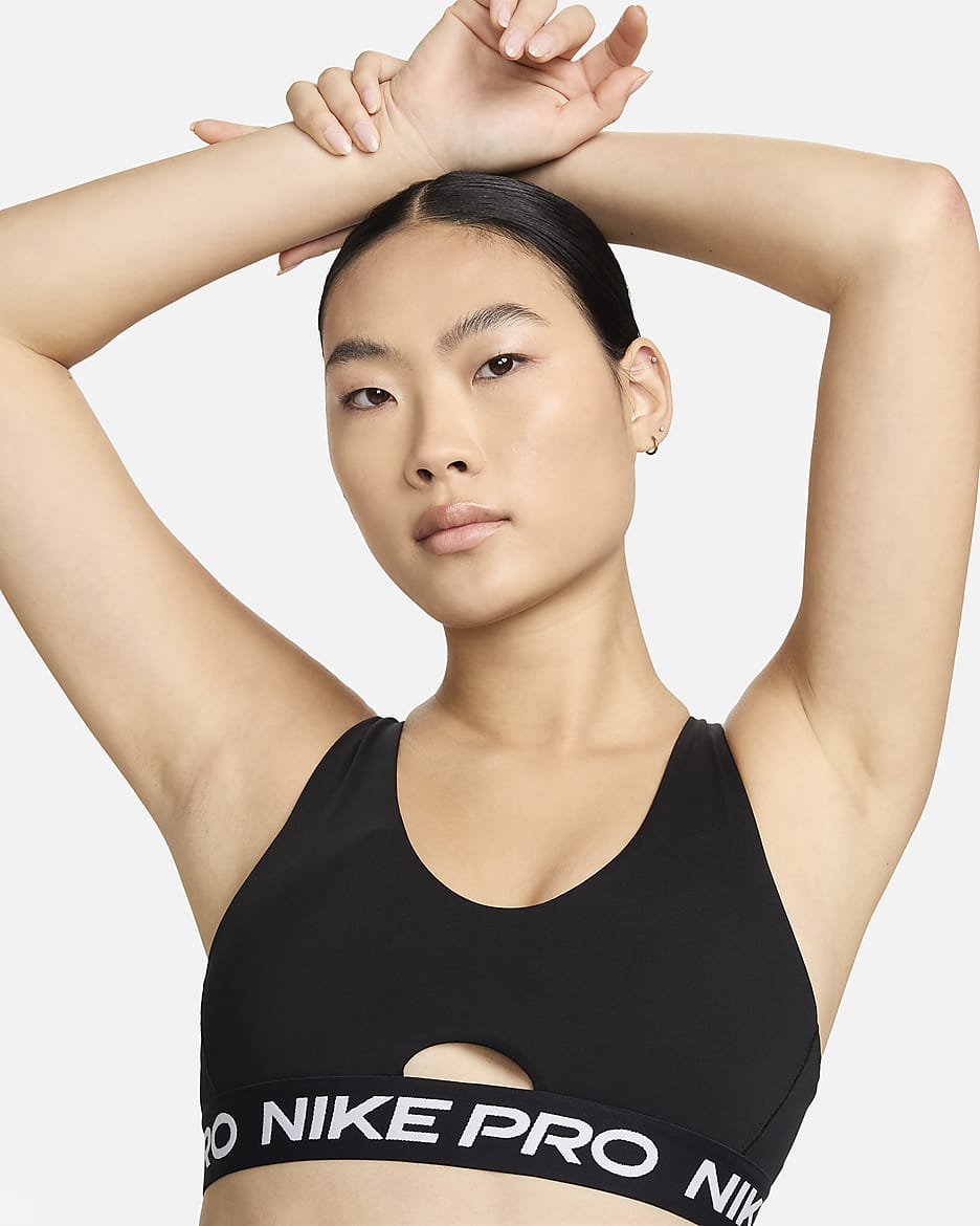 Brassière de sport rembourrée à maintien normal Nike Pro Indy Plunge pour femme - Noir/Blanc