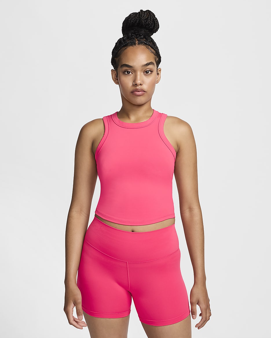 Nike One Fitted Women's Dri-FIT Cropped Tank Top - Aster Pink/Black