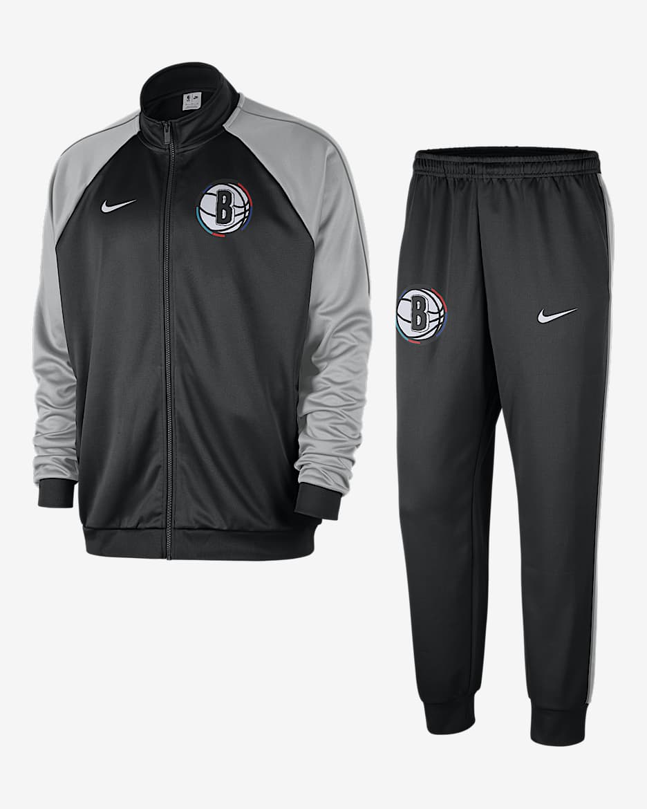 Brooklyn Nets Club Courtside City Edition Men's Nike NBA Tracksuit - Black/Flat Silver/Dark Steel Grey/White