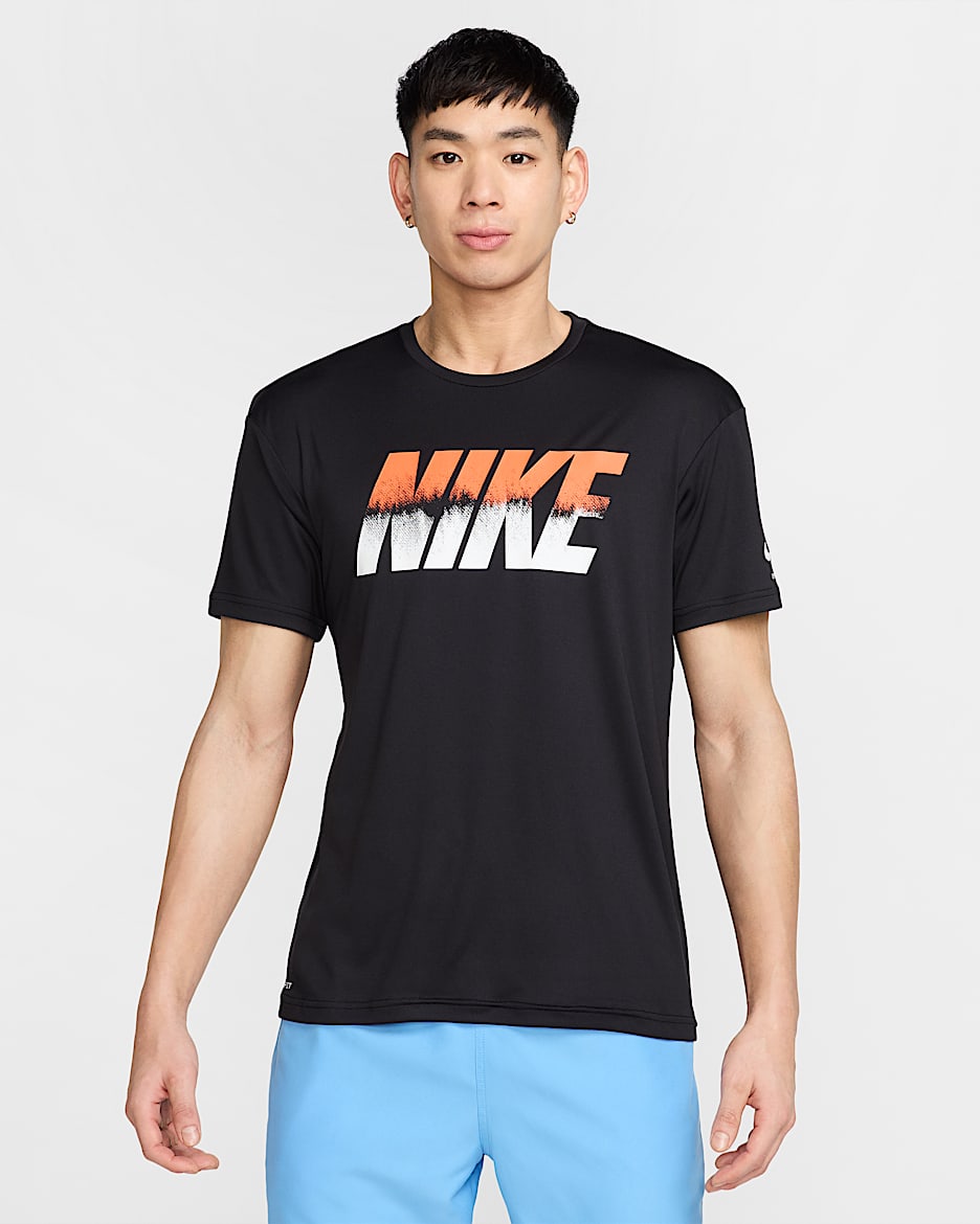 Playera de manga corta para hombre Nike Swim Hydroguard - Negro/Naranja motor/Blanco/Blanco