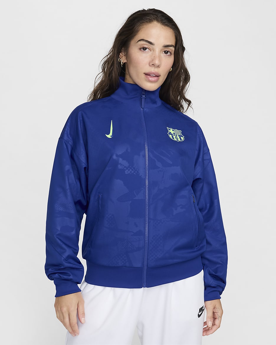 F.C. Barcelona Strike Third Women's Nike Dri-FIT Football Anthem Jacket - Old Royal/Lime Blast