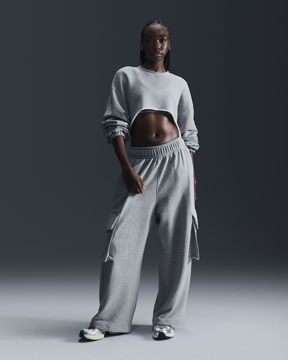 Nike Sportswear Women's Low-Rise Oversized French Terry Open-Hem Pants - Dark Grey Heather/Black