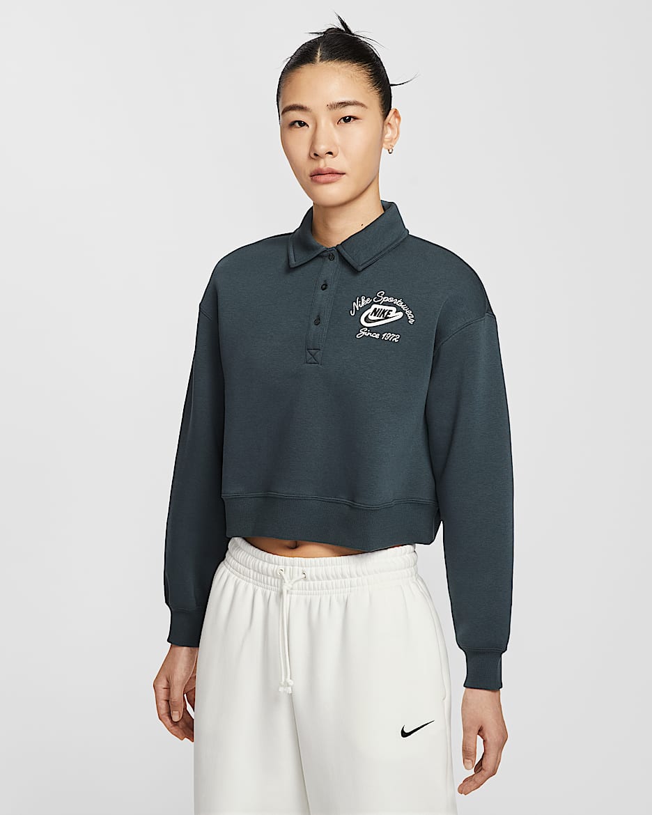 나이키 스포츠웨어 피닉스 플리스 여성 루즈 핏 풀오버 카라 탑 - 씨위드