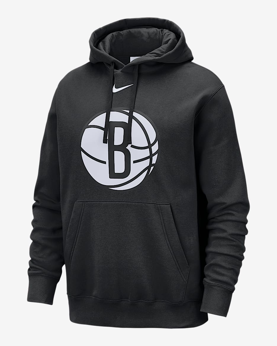 Brooklyn Nets Club Men's Nike NBA Pullover Hoodie - Black/White