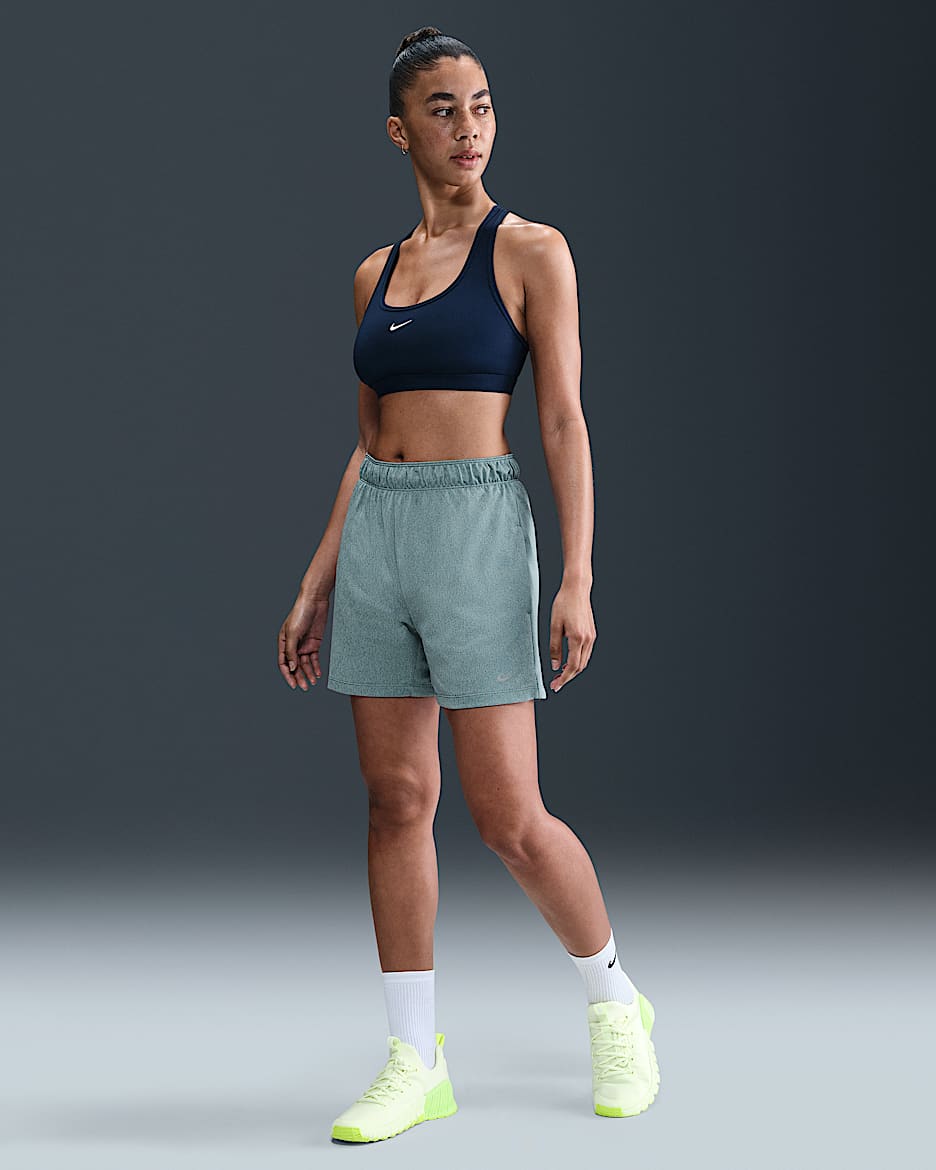 Nike Attack Women's Dri-FIT Fitness Mid-Rise 5" Unlined Shorts - Smokey Blue/Heather/Barely Volt