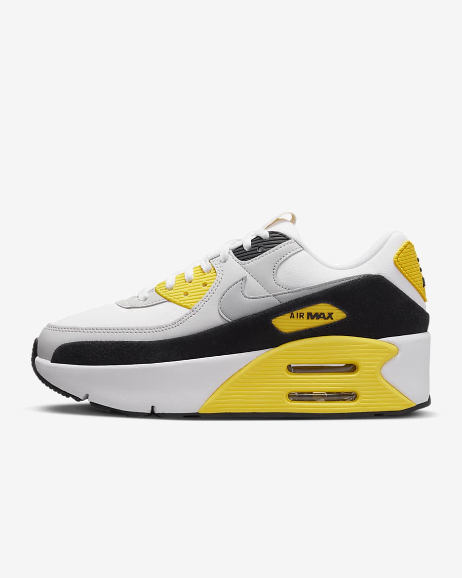 Nike Air Max 90 LV8 Women's Shoes - White/Black/Opti Yellow/Wolf Grey