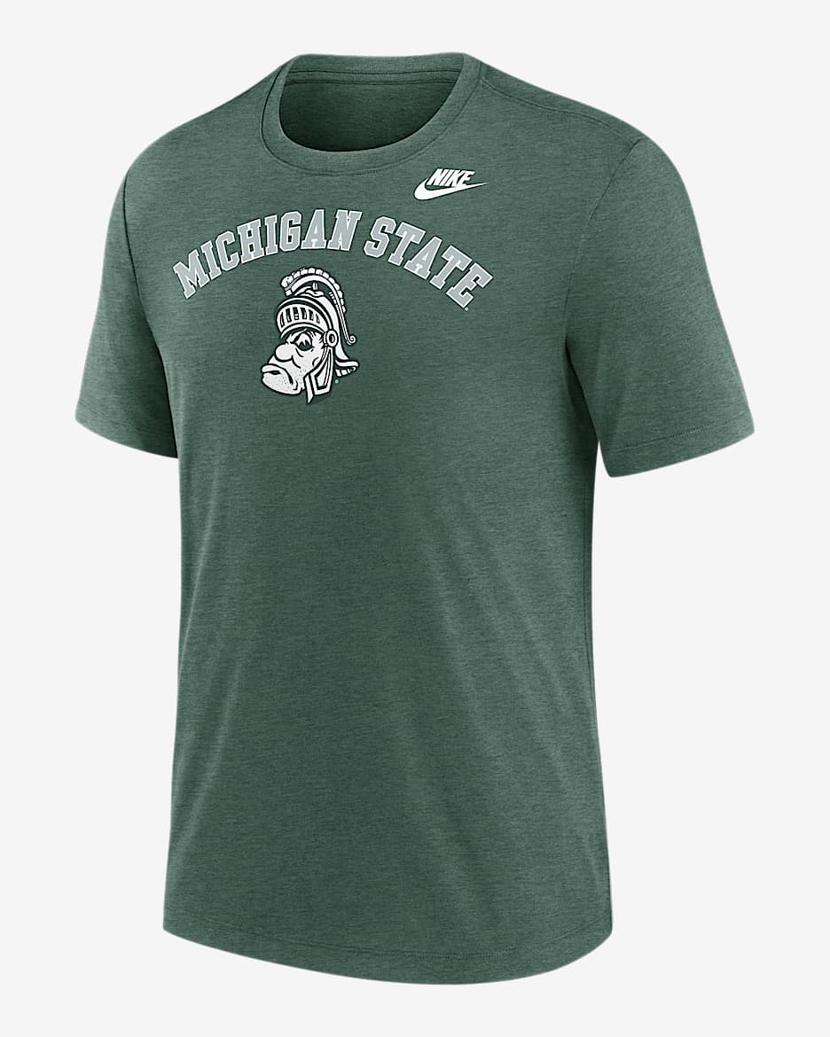Michigan State Legacy Arch Men's Nike College T-Shirt - Green Heather