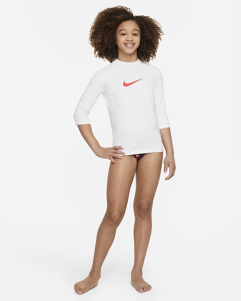 Playera Hydroguard de manga corta para niña talla grande Nike Swim - Blanco