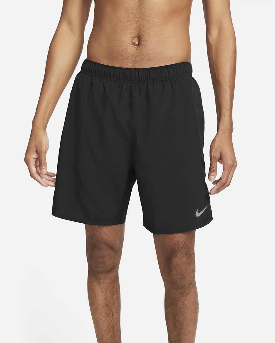 Short de running 2-en-1 18 cm Dri-FIT Nike Challenger pour homme - Noir/Noir/Noir