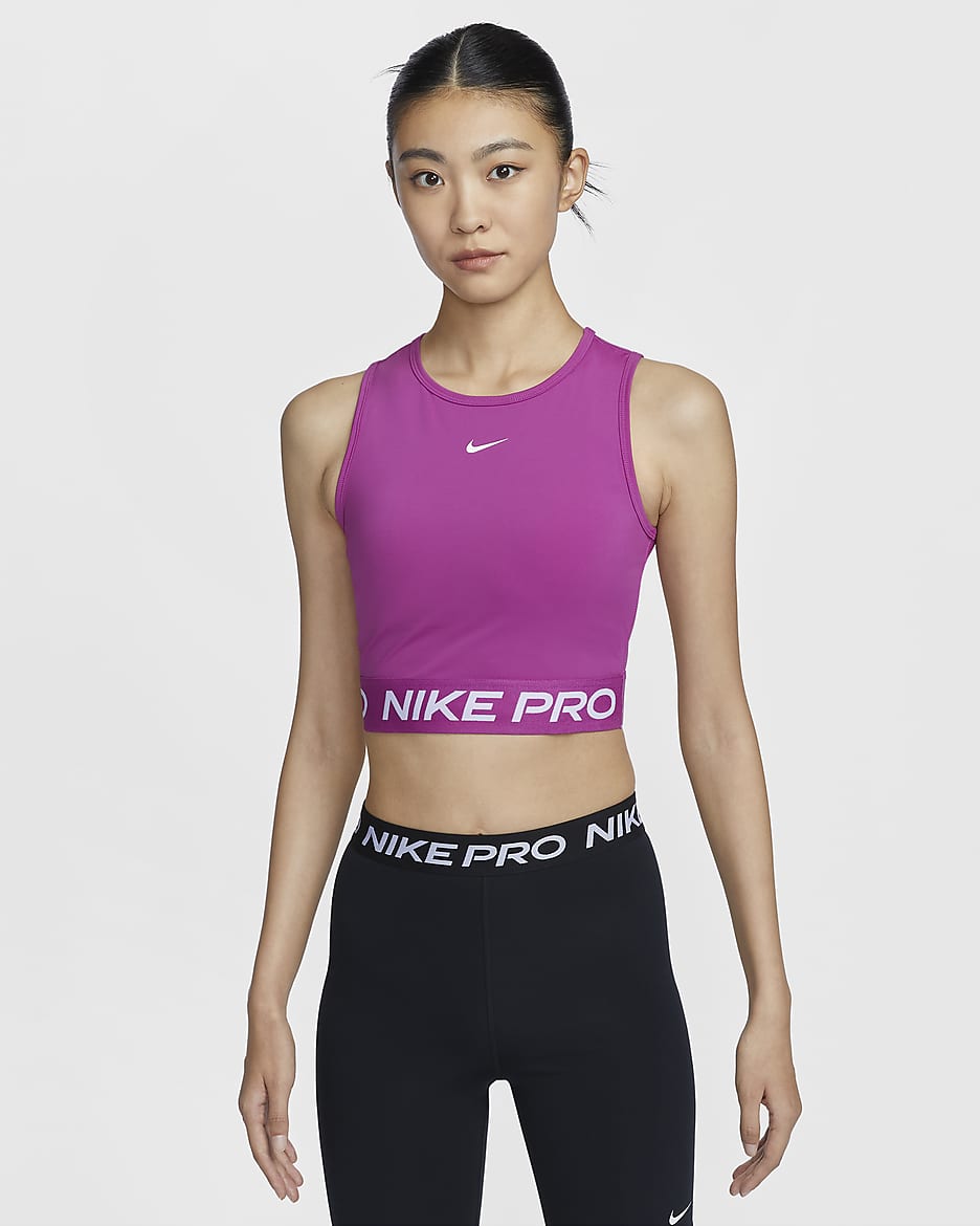 เสื้อกล้ามเอวลอย Dri-FIT ผู้หญิง Nike Pro - Hot Fuchsia/ขาว