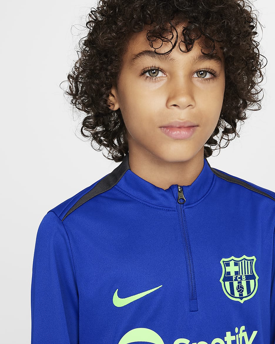 F.C. Barcelona Academy Pro Older Kids' Nike Dri-FIT Football Drill Top - Old Royal/Anthracite/Lime Blast