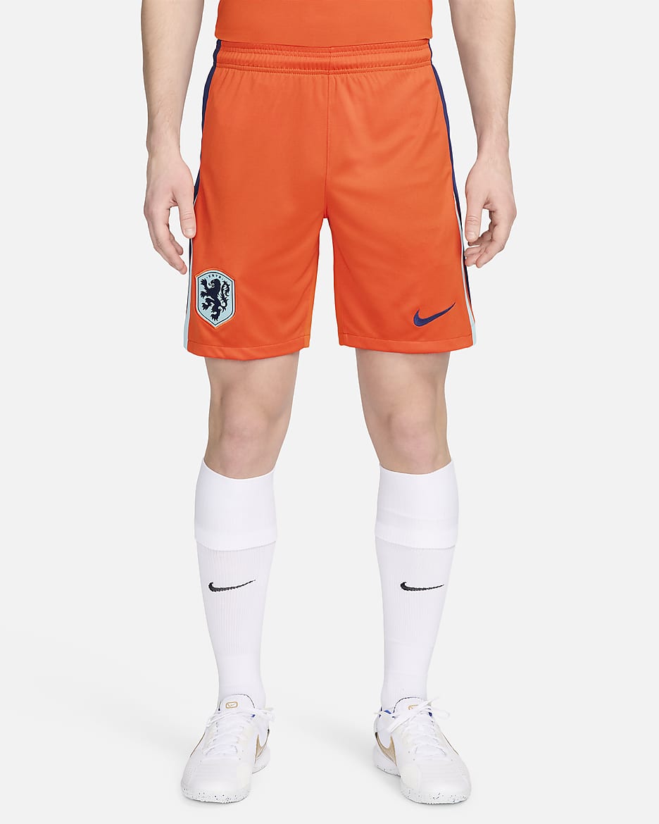 Nederland 2024 Stadium Thuis Nike Dri-FIT replica voetbalshorts voor heren - Safety Orange/Blue Void/Copa/Blue Void