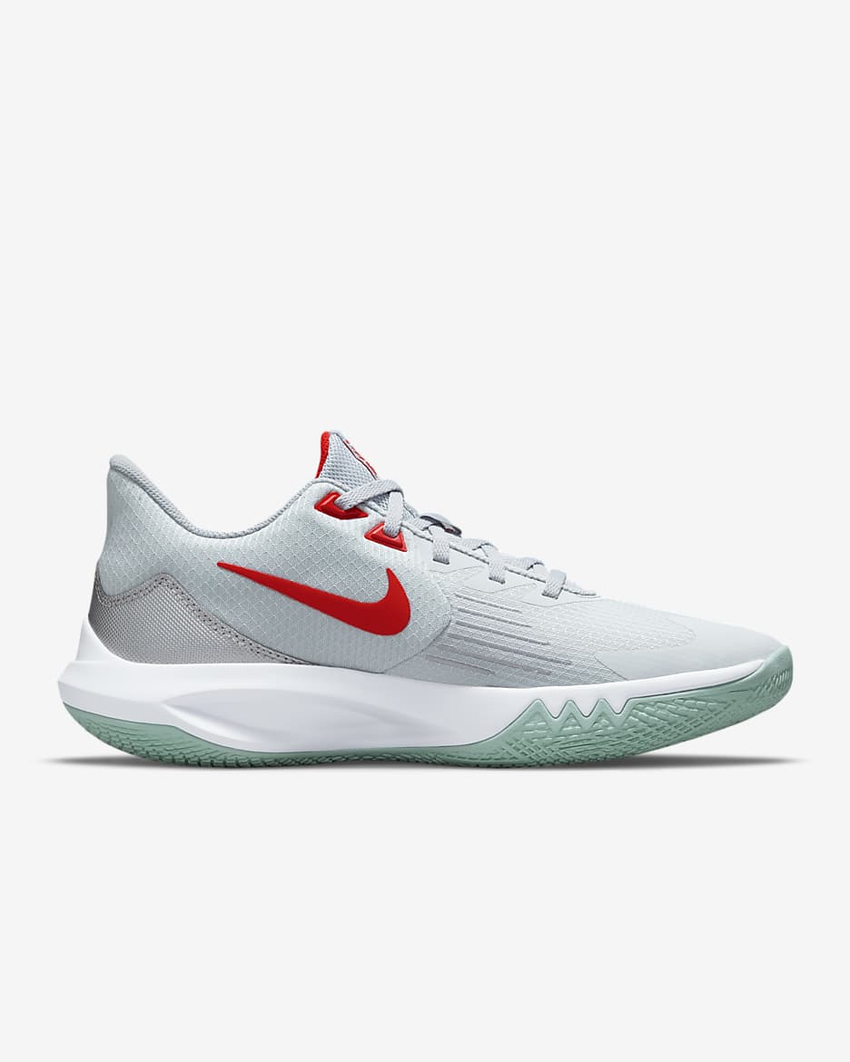 Nike Precision 5 Basketball Shoes - Pure Platinum/Wolf Grey/Chile Red/Metallic Silver