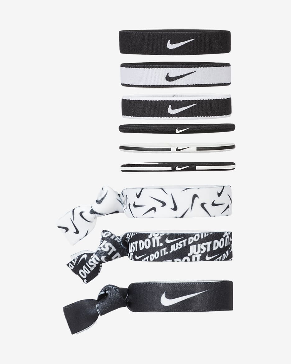 Nike Mixed Width Ponytail Holders (9-Pack) - Black/White/Black