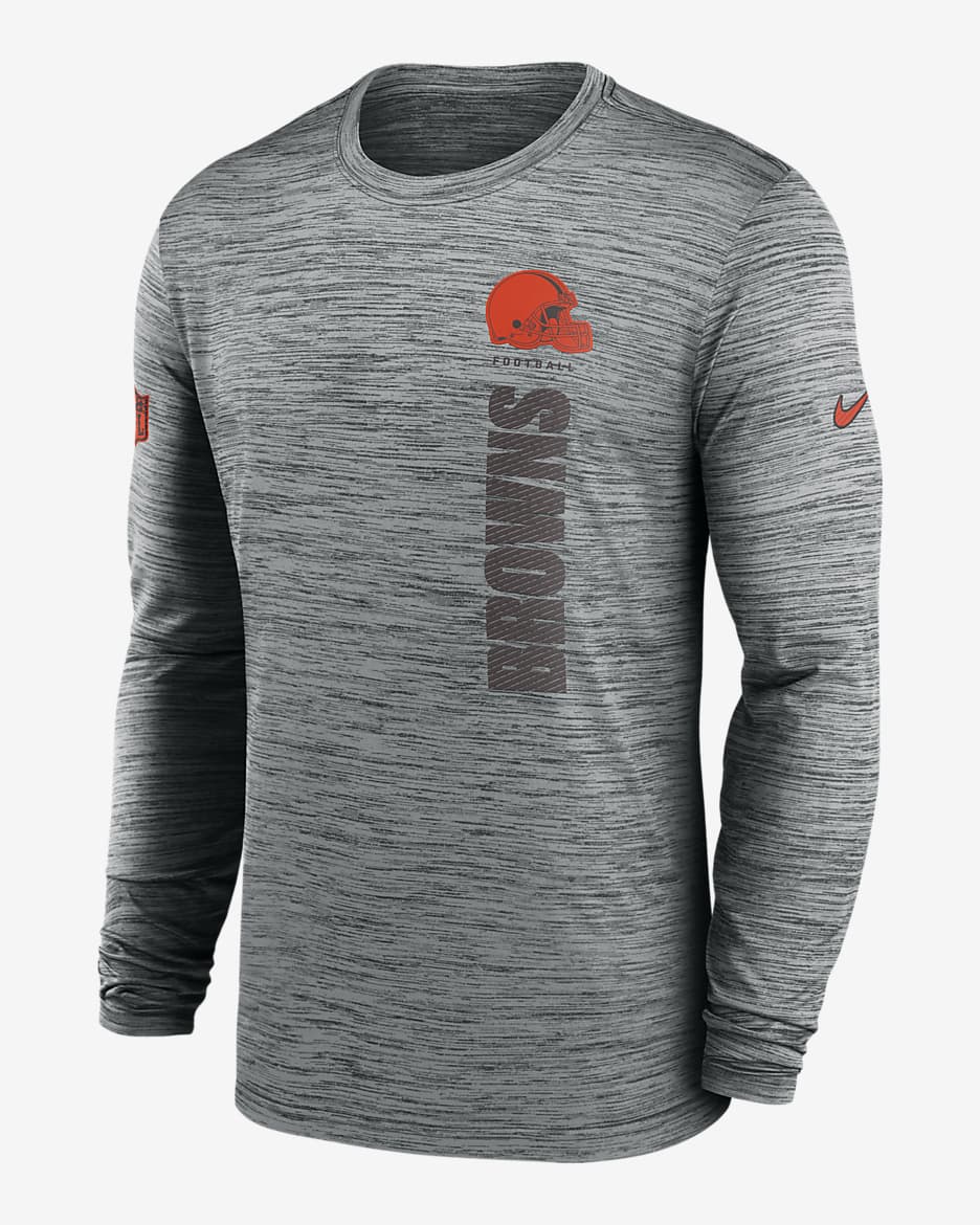 Cleveland Browns Sideline Velocity Men's Nike Dri-FIT NFL Long-Sleeve T-Shirt - Grey Heather