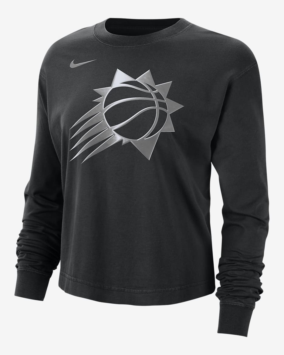 Playera de manga larga Nike de la NBA con brillo de corte cuadrado para mujer Phoenix Suns Courtside - Negro