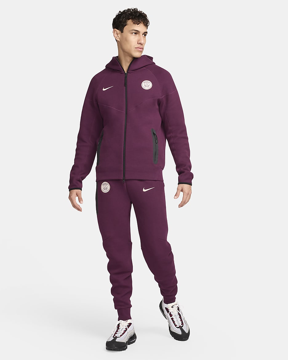 Męska piłkarska bluza z kapturem i zamkiem na całej długości Nike Paris Saint-Germain Tech Fleece Windrunner - Bordeaux/Guava Ice