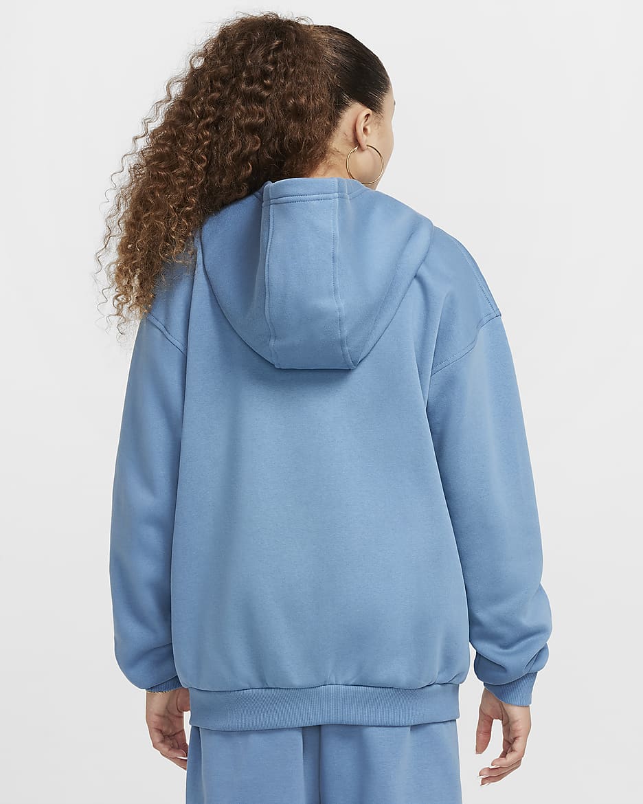 Sweat oversize à capuche et zip Nike Sportswear Club Fleece pour ado - Aegean Storm/Blanc