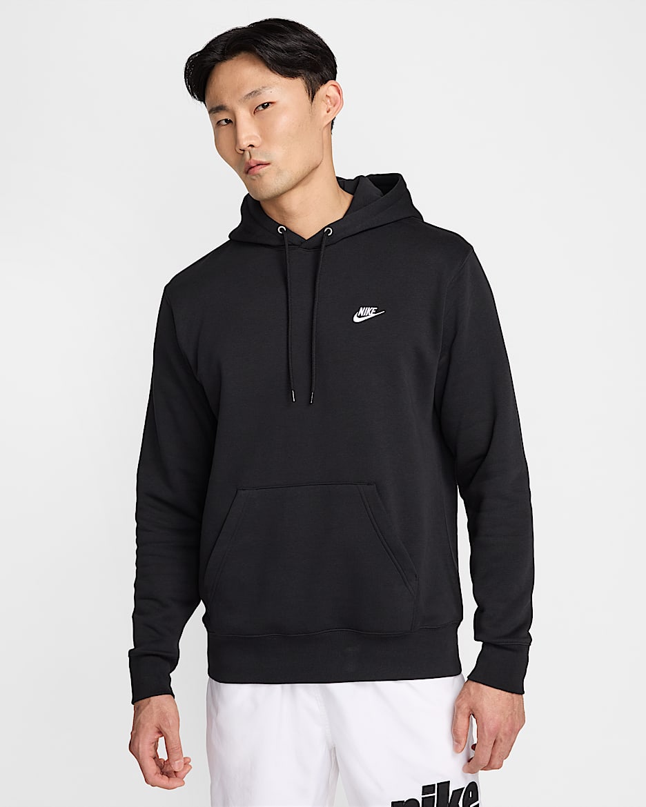 Nike Club Men's Pullover Fleece Hoodie - Black/Black/White